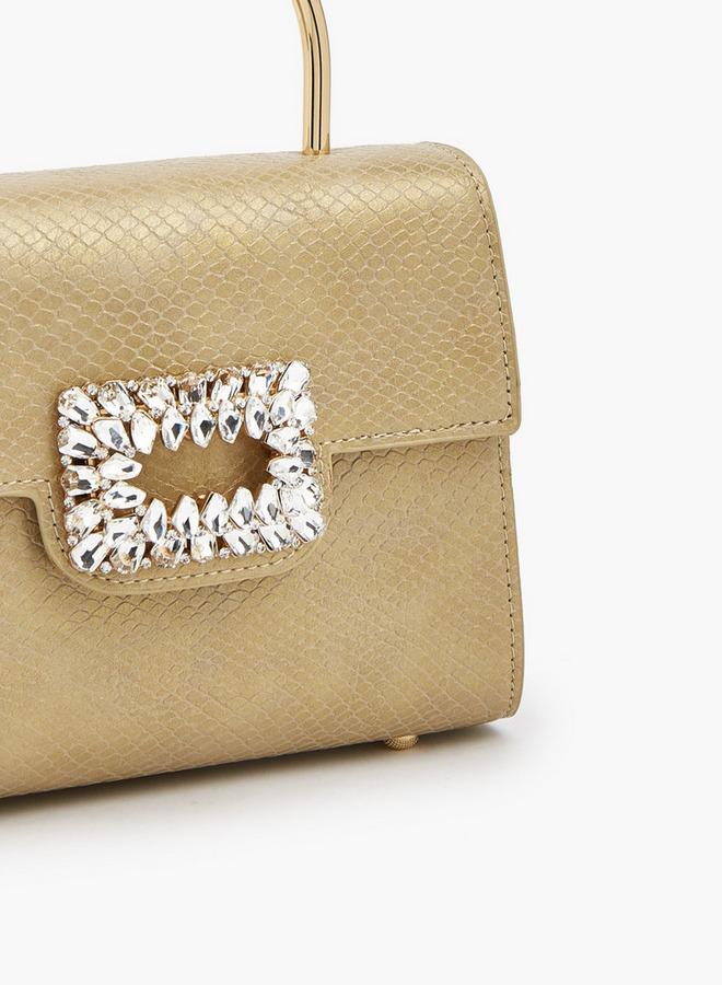 Flora Bella By Shoexpress Metallic Handbag With Crystal Buckle Ramadan Collection - Image 4